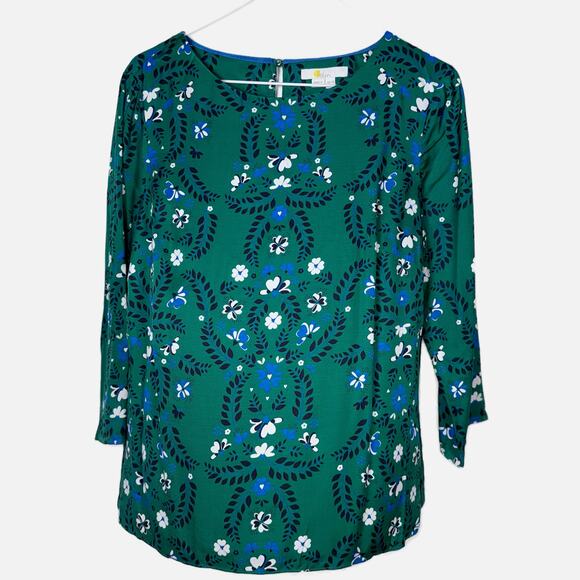 Boden Floral Print Blouse Green Blue work Women’s Size 10 Long Sleeve Casual Top - Picture 2 of 12